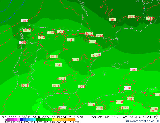 700-1000 hPa Kalınlığı Arpege-eu Cts 25.05.2024 06 UTC