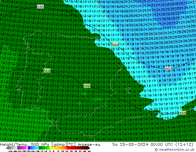 Yükseklik/Sıc. 500 hPa Arpege-eu Cts 25.05.2024 00 UTC