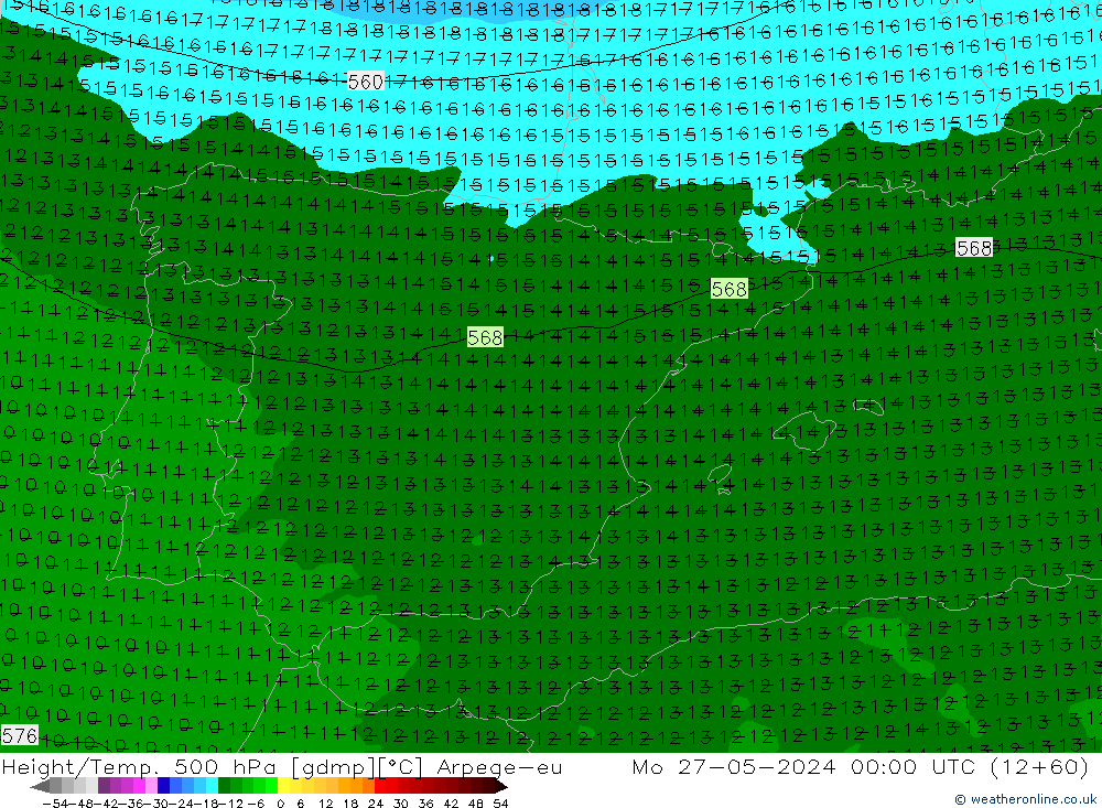 Height/Temp. 500 hPa Arpege-eu  27.05.2024 00 UTC