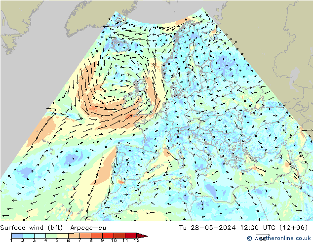 Bodenwind (bft) Arpege-eu Di 28.05.2024 12 UTC