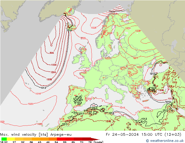 Max. wind velocity Arpege-eu  24.05.2024 15 UTC