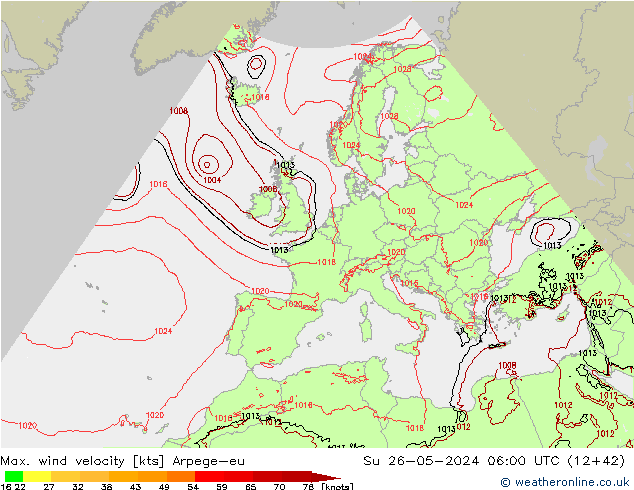 Windböen Arpege-eu So 26.05.2024 06 UTC