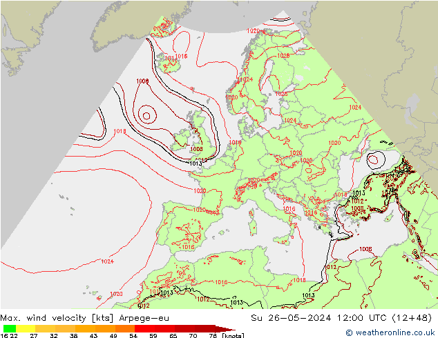 Max. wind velocity Arpege-eu dom 26.05.2024 12 UTC