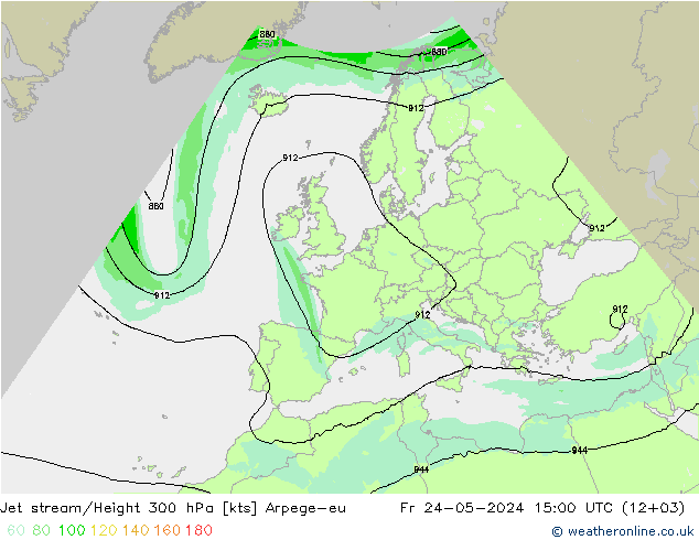 Jet stream/Height 300 hPa Arpege-eu Fr 24.05.2024 15 UTC