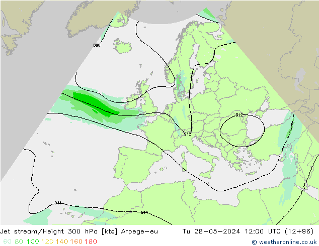 Jet stream/Height 300 hPa Arpege-eu Tu 28.05.2024 12 UTC