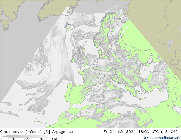 Cloud cover (middle) Arpege-eu Fr 24.05.2024 18 UTC