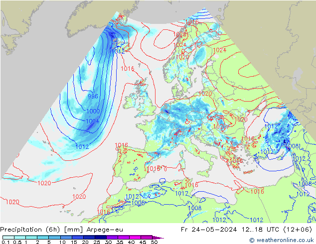 Precipitazione (6h) Arpege-eu ven 24.05.2024 18 UTC