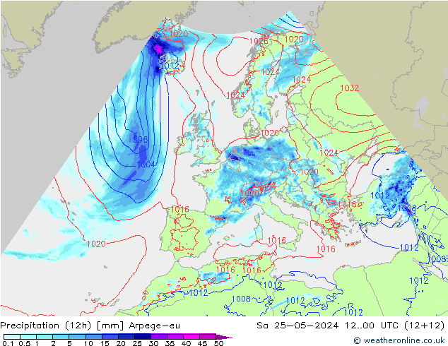 Precipitation (12h) Arpege-eu Sa 25.05.2024 00 UTC