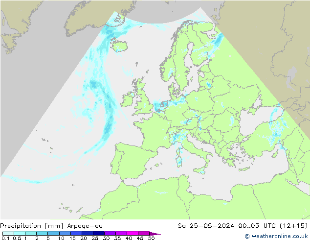 Precipitazione Arpege-eu sab 25.05.2024 03 UTC