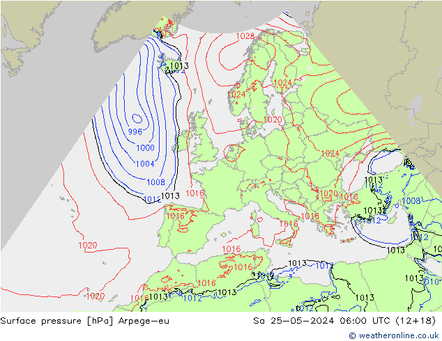 Atmosférický tlak Arpege-eu So 25.05.2024 06 UTC