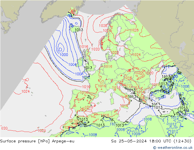 Surface pressure Arpege-eu Sa 25.05.2024 18 UTC