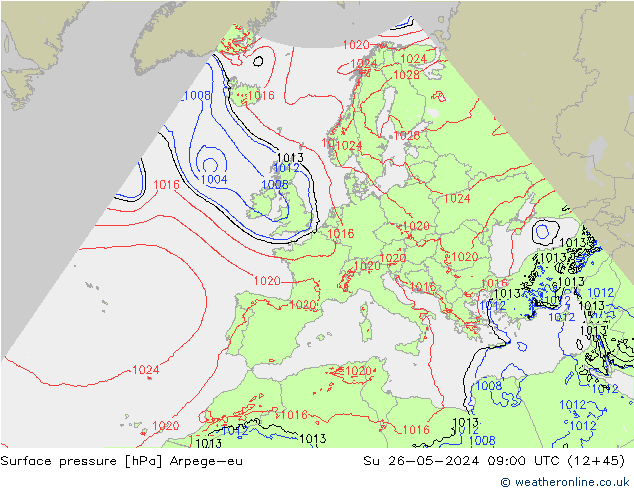 Surface pressure Arpege-eu Su 26.05.2024 09 UTC