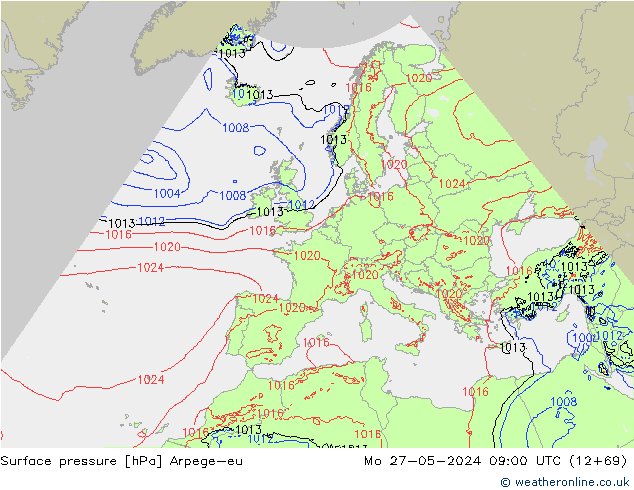 Surface pressure Arpege-eu Mo 27.05.2024 09 UTC