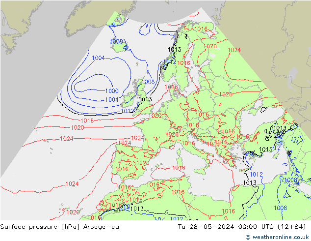 Surface pressure Arpege-eu Tu 28.05.2024 00 UTC