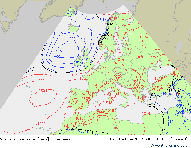 Surface pressure Arpege-eu Tu 28.05.2024 06 UTC