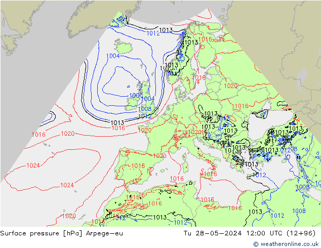 Surface pressure Arpege-eu Tu 28.05.2024 12 UTC