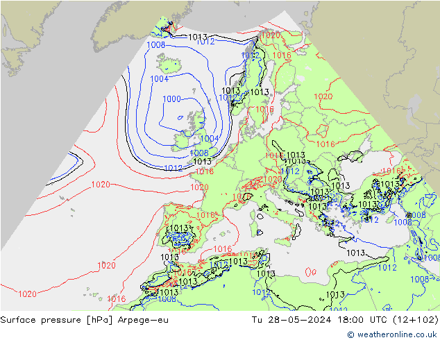 Surface pressure Arpege-eu Tu 28.05.2024 18 UTC