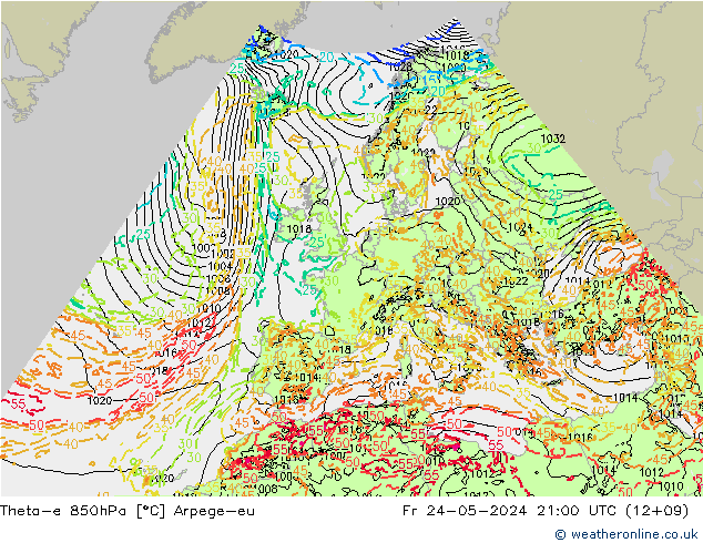 Theta-e 850hPa Arpege-eu Fr 24.05.2024 21 UTC