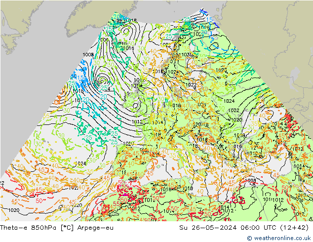 Theta-e 850гПа Arpege-eu Вс 26.05.2024 06 UTC