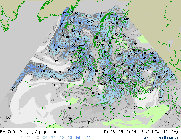 RH 700 hPa Arpege-eu Tu 28.05.2024 12 UTC