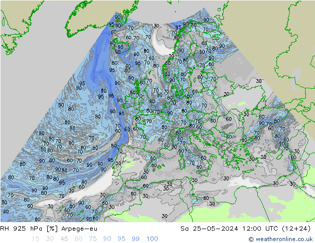 RH 925 hPa Arpege-eu Sa 25.05.2024 12 UTC