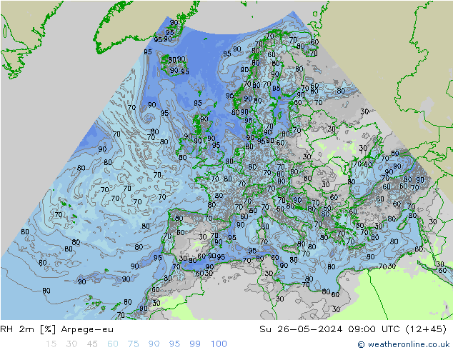 RH 2m Arpege-eu Su 26.05.2024 09 UTC