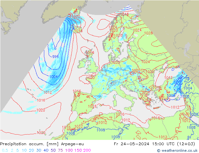 Precipitation accum. Arpege-eu  24.05.2024 15 UTC