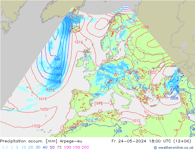 Precipitation accum. Arpege-eu 星期五 24.05.2024 18 UTC