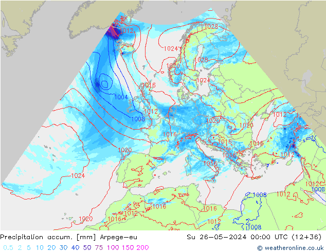 Precipitation accum. Arpege-eu dom 26.05.2024 00 UTC