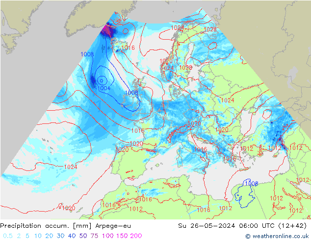 Precipitation accum. Arpege-eu Вс 26.05.2024 06 UTC