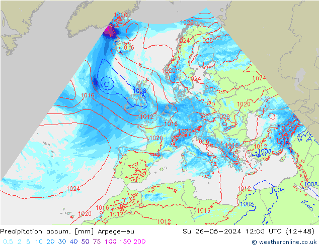 Precipitation accum. Arpege-eu Dom 26.05.2024 12 UTC