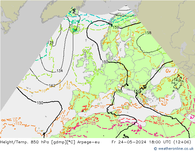 Geop./Temp. 850 hPa Arpege-eu vie 24.05.2024 18 UTC