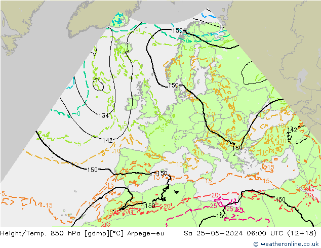 Yükseklik/Sıc. 850 hPa Arpege-eu Cts 25.05.2024 06 UTC