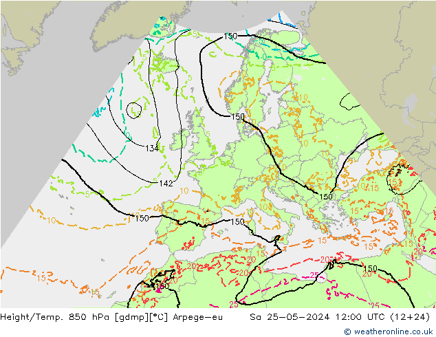 Géop./Temp. 850 hPa Arpege-eu sam 25.05.2024 12 UTC