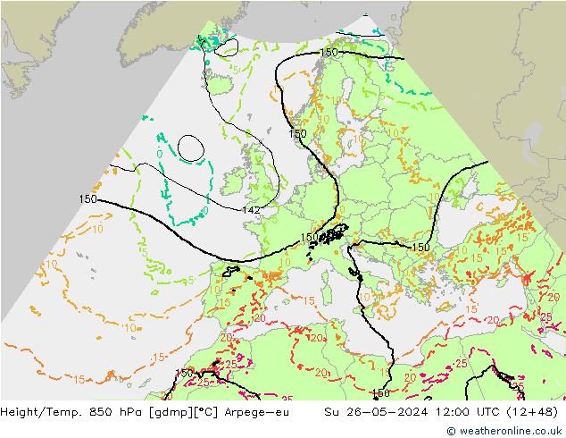 Geop./Temp. 850 hPa Arpege-eu dom 26.05.2024 12 UTC