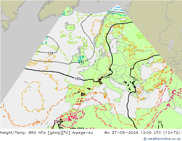 Yükseklik/Sıc. 850 hPa Arpege-eu Pzt 27.05.2024 12 UTC