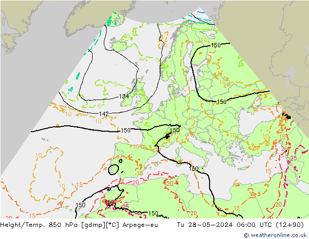 Hoogte/Temp. 850 hPa Arpege-eu di 28.05.2024 06 UTC