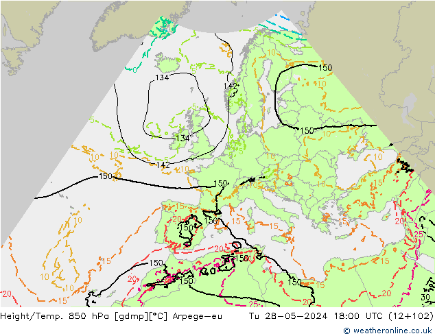 Géop./Temp. 850 hPa Arpege-eu mar 28.05.2024 18 UTC