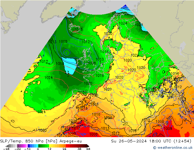 SLP/Temp. 850 hPa Arpege-eu So 26.05.2024 18 UTC