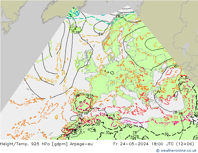 Height/Temp. 925 hPa Arpege-eu Sex 24.05.2024 18 UTC