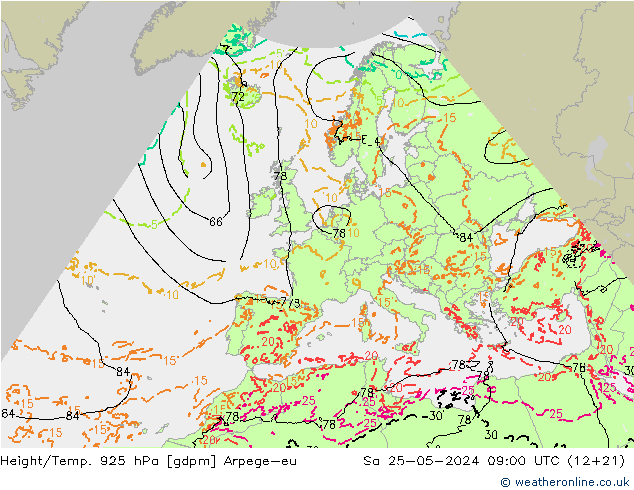 Height/Temp. 925 hPa Arpege-eu Sa 25.05.2024 09 UTC