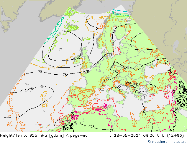 Height/Temp. 925 hPa Arpege-eu Di 28.05.2024 06 UTC