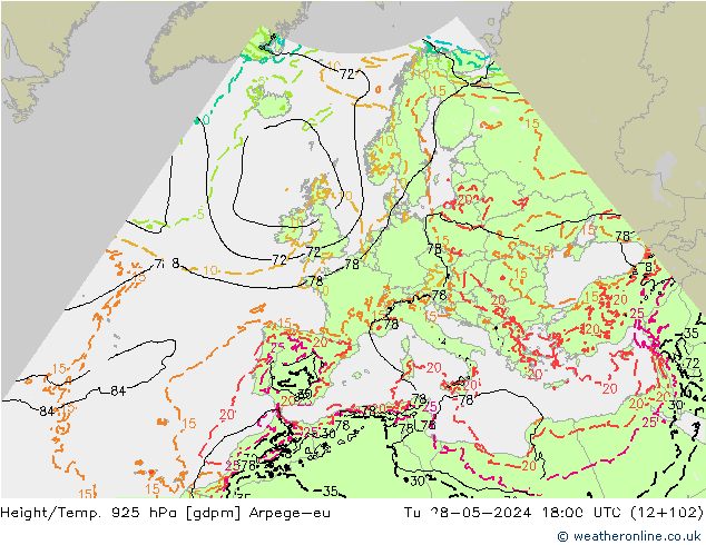 Hoogte/Temp. 925 hPa Arpege-eu di 28.05.2024 18 UTC