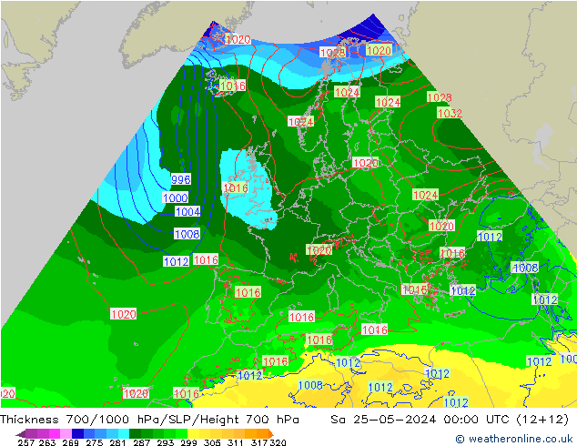 Thck 700-1000 hPa Arpege-eu Sa 25.05.2024 00 UTC