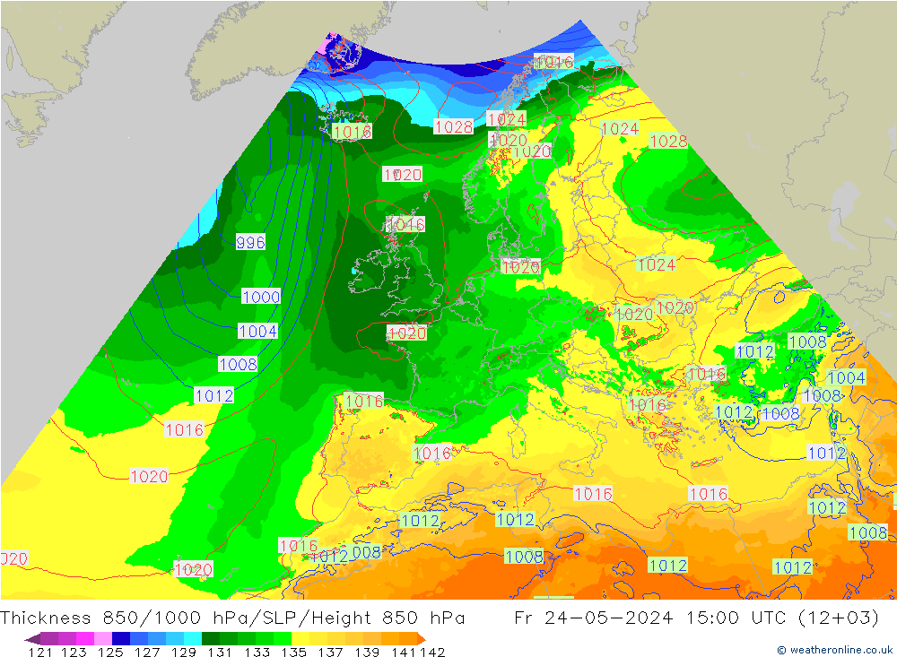 Thck 850-1000 гПа Arpege-eu пт 24.05.2024 15 UTC