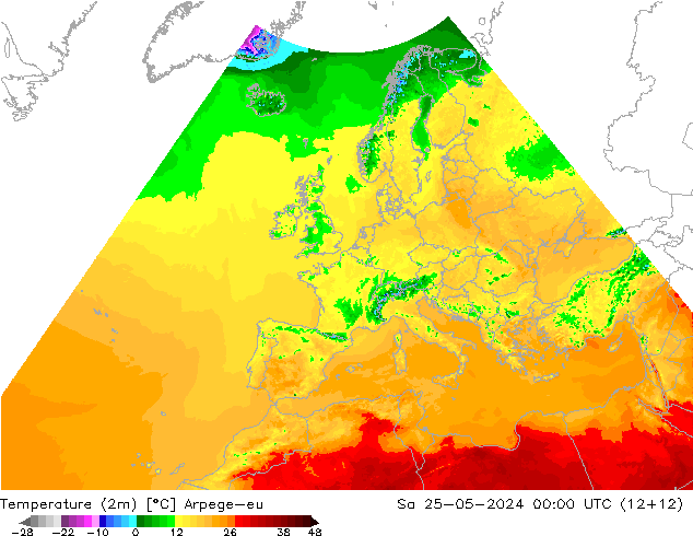 Temperatura (2m) Arpege-eu sáb 25.05.2024 00 UTC