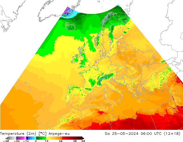 Temperature (2m) Arpege-eu Sa 25.05.2024 06 UTC