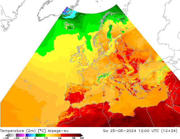 Sıcaklık Haritası (2m) Arpege-eu Cts 25.05.2024 12 UTC