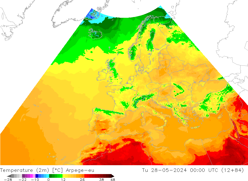 température (2m) Arpege-eu mar 28.05.2024 00 UTC