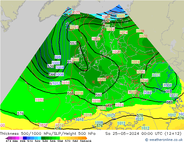 Schichtdicke 500-1000 hPa Arpege-eu Sa 25.05.2024 00 UTC